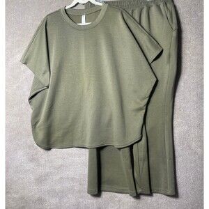Dear Scarlett Two Piece Lounge Set Women 1X Olive Green Casual Travel Stretch